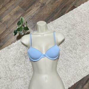 Aerie Size 32A Pastel Blue Lace Underwire Lined Scallop Harper Push-Up Bra